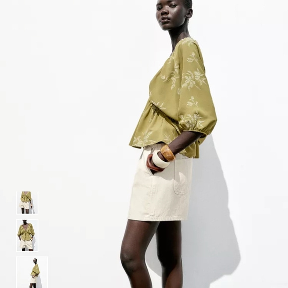 Zara Mustard Floral Blouse with Tie Back - Picture 4 of 8